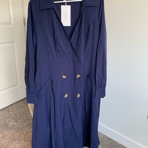 BloomChic Blue Buttoned Long Sleeve Shirt Dress